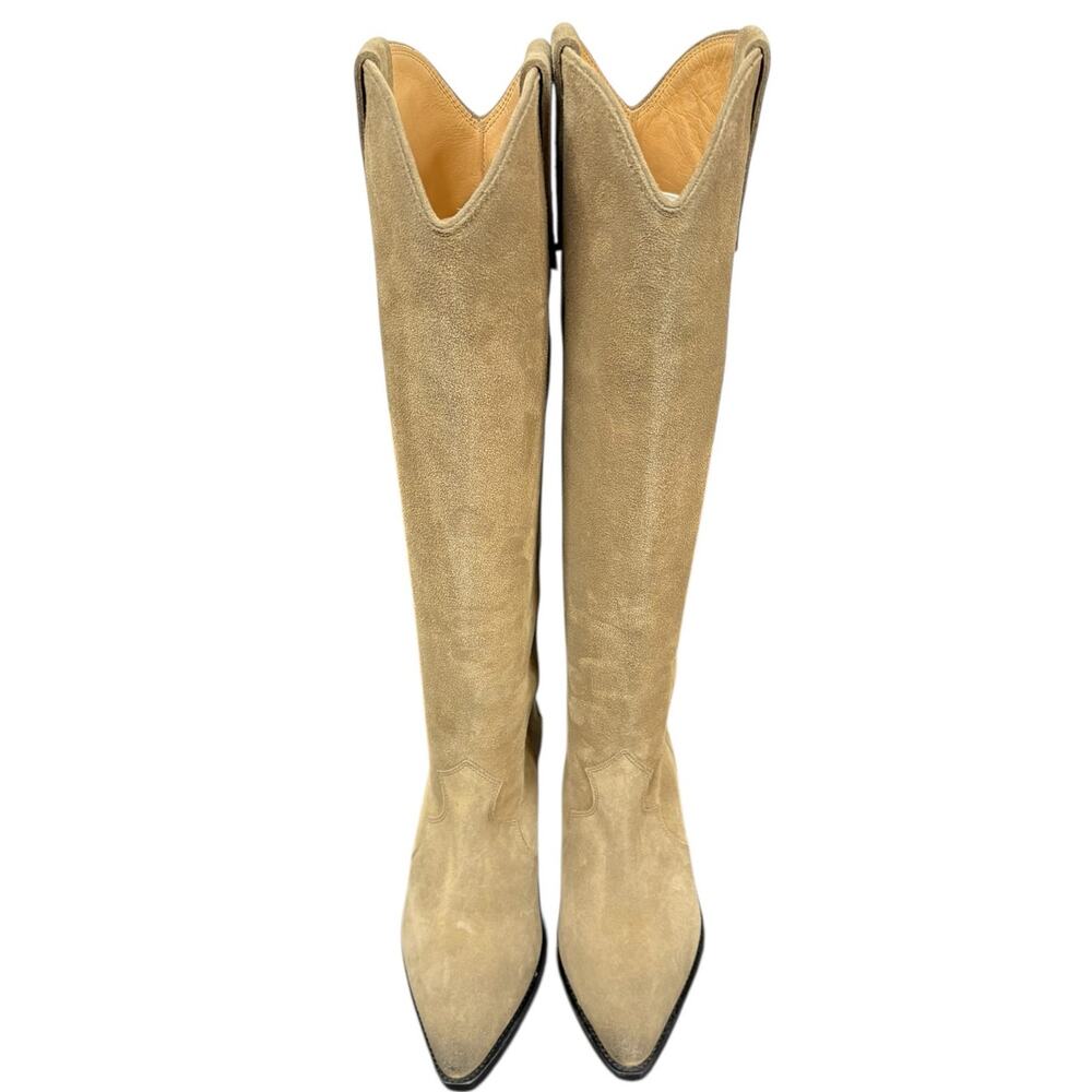 Isabel Marant Denvee Boots Suede Knee High Cowboy Pointed Toe Western Taupe Sz 5 - Picture 2 of 14